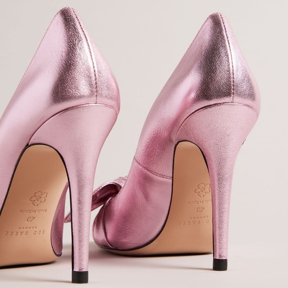 New Ted Baker Ryal Court Metallic Pink Pointed Toe Stiletto Heel Bow Shoes - Picture 3 of 11